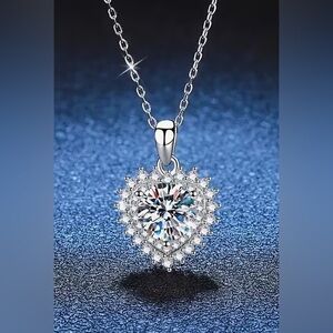 Elegant Silver & Moissanite Heart Pendant Necklace